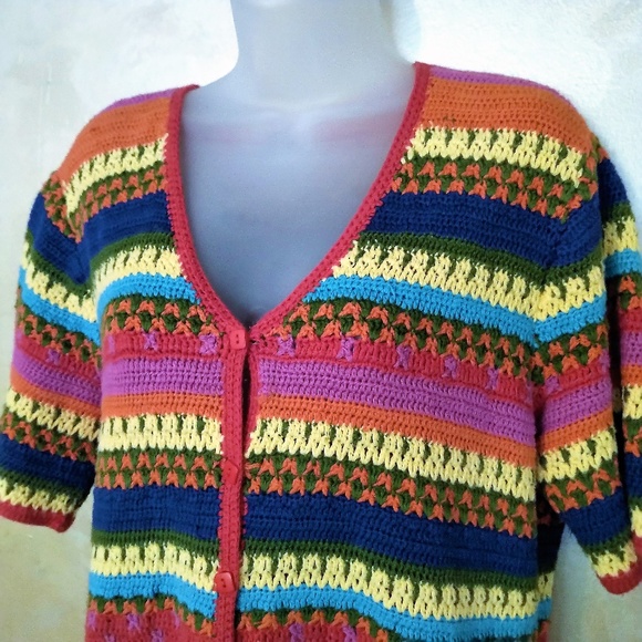 Vintage Casual Corner Annex Crochet Cardigan EUC XL - Picture 2 of 5